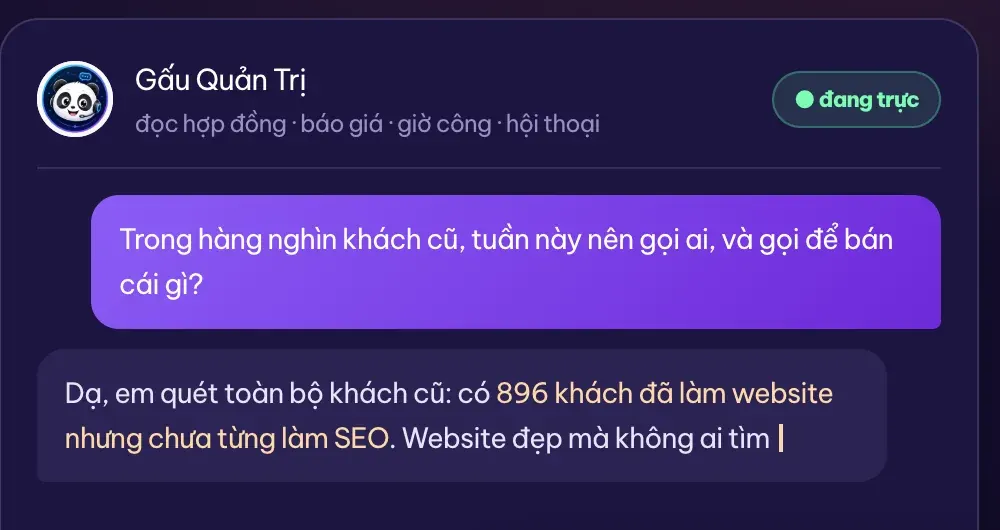 Ảnh chụp giao diện Gấu Quản Trị trong MONA Sales OS